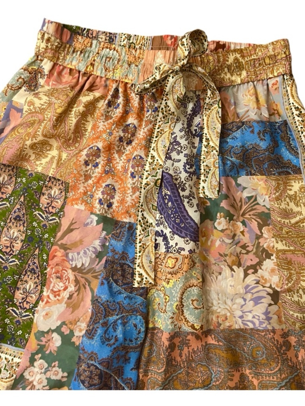 😮ZIMMERMANN Flowy 100% Silk “Devi” Pants - Patchwork Print - Size 1 - Picture 6 of 10